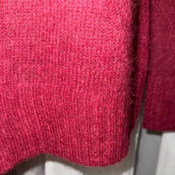 Classic Red Crewneck Sweater with Ribbed Details- alpaca and wool blend. - Picture 3 of 9